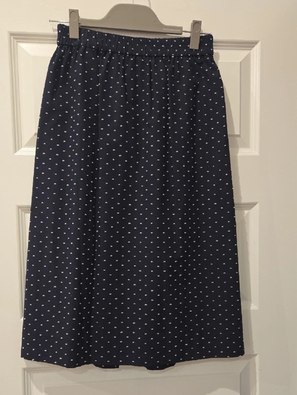 J. Crew Navy Skirt with White Dot Print
